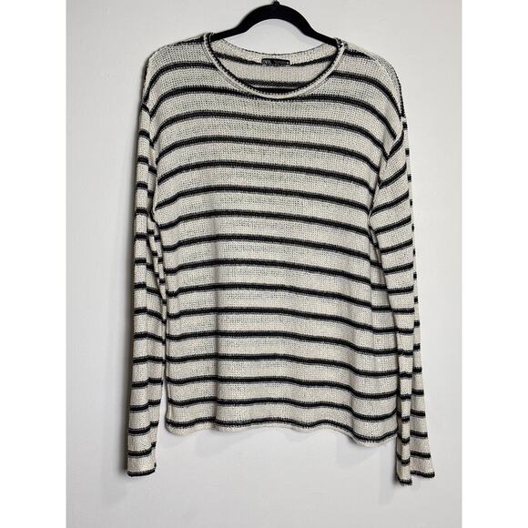 Zara Sheer Striped Sweater SZ Large Pullover Nautical Coastal Beach Cotton Blend - Picture 1 of 6